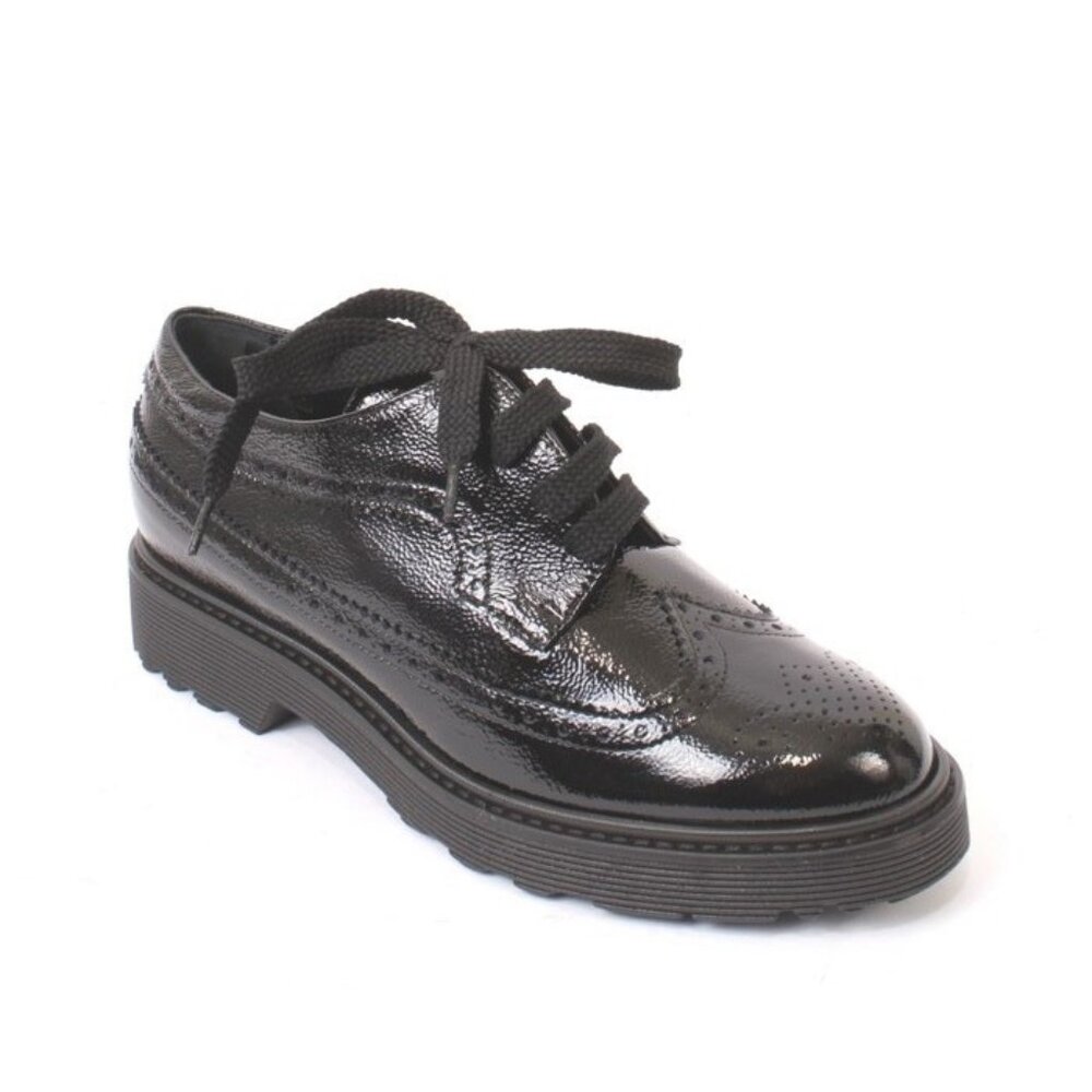 Fucsia 96271c Black Patent Leather Lace-Up Loafers Comfort Shoes